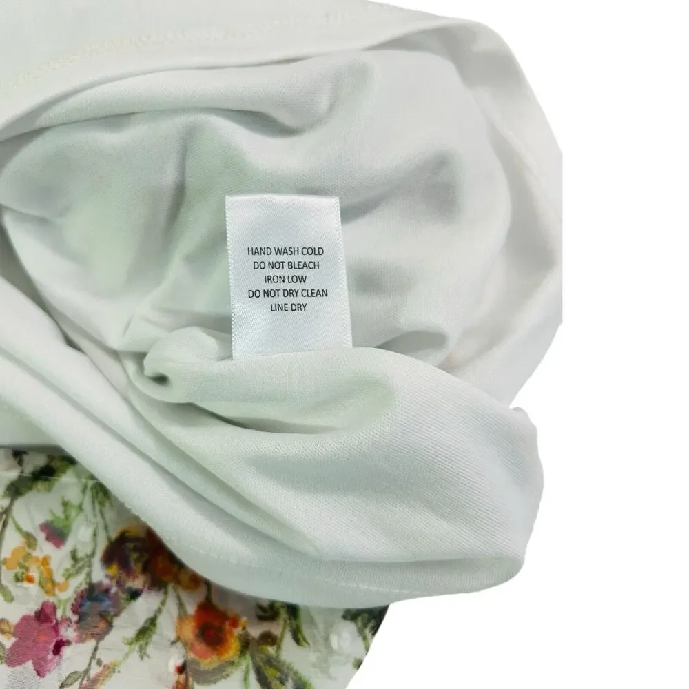 Orchid Haze Floral Off Shoulder Top Sheer Swiss Dot Puff Sleeve White Size S - Picture 6 of 6